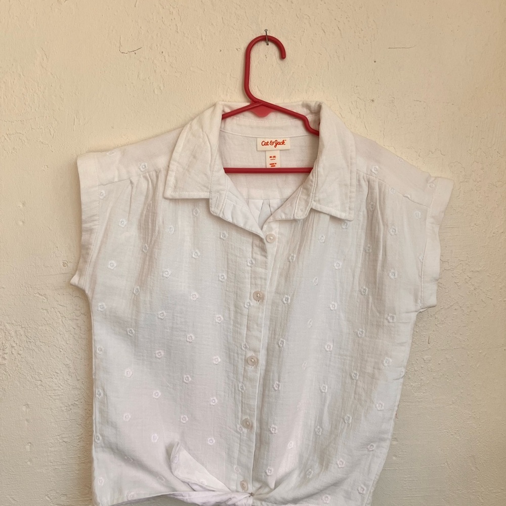 Cat & Jack Embroidered White Button-Down Shirt